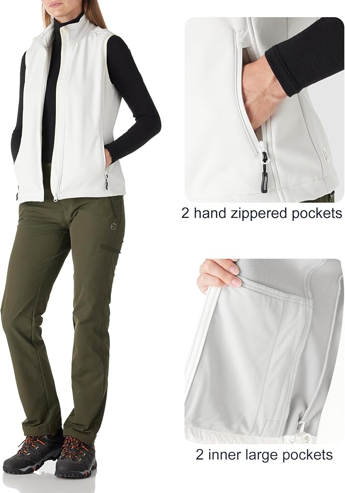 Outdoor Ventures Women's Lightweight Softshell Vest Windproof Fleece Lined Zip Up Sleeveless Jacket for Running Hiking Golf