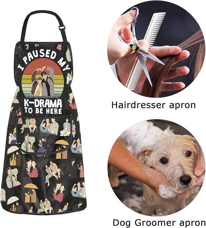 ZJXHPO K Drama Kitchen Apron Korean TV Show Fans Kitchen Decor K Drama Apron With Pocket Korean Lover Gift Housewarming Gift (KDrama Apron)