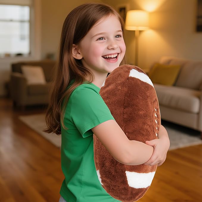 Wepop 18in Fluffy Football Pillow Plush, Soft Football Pillows, Sports Ball Pillow Stuffed Plush Toy Room Decoration and Gifts for Kids, Boys, Girls, Football Fans