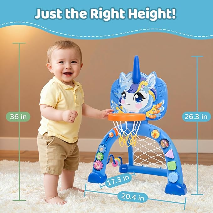 Fabeto Basketball Hoop & Soccer Goal for Toddlers – 3-in-1 Sports Play Set with Ring Toss | Indoor Outdoor Activity Toy for 1 2 3 Year Old Boys | Birthday for Active Play (Blue)