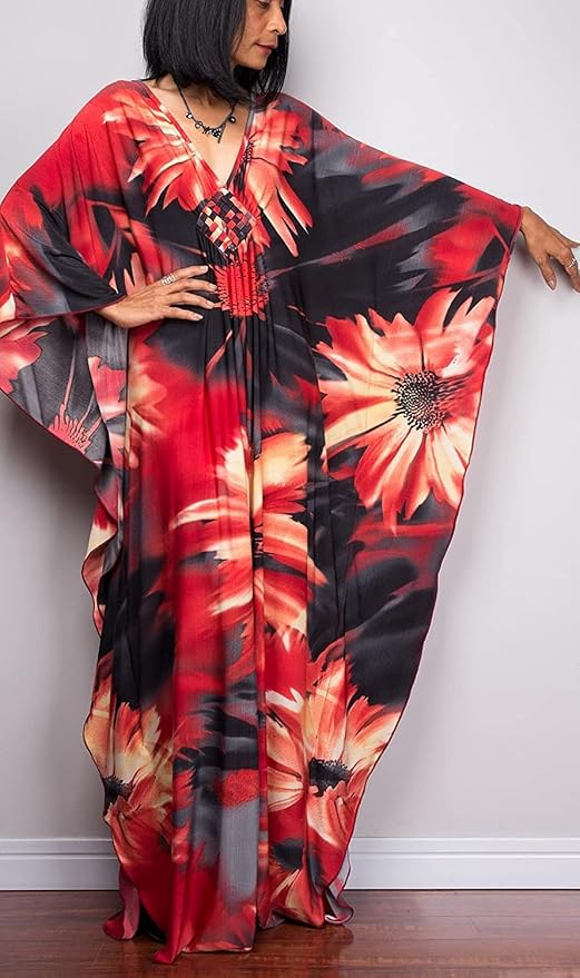 Venasha Womens Caftan Floral Print Kaftan Dress Short Sleeve Swimsuit Cover up Loungewear for Summer