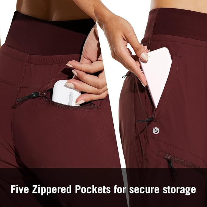 baleaf Womens Lightweight Hiking Pants Water Resistant Quick Dry Joggers with 5 Zipper Pockets UPF 50+ for Travel Hiking