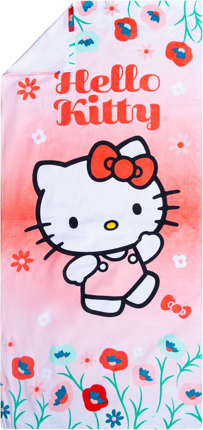 Franco Kids Super Soft Cotton Beach Towel, 58 in x 28 in, Hello Kitty