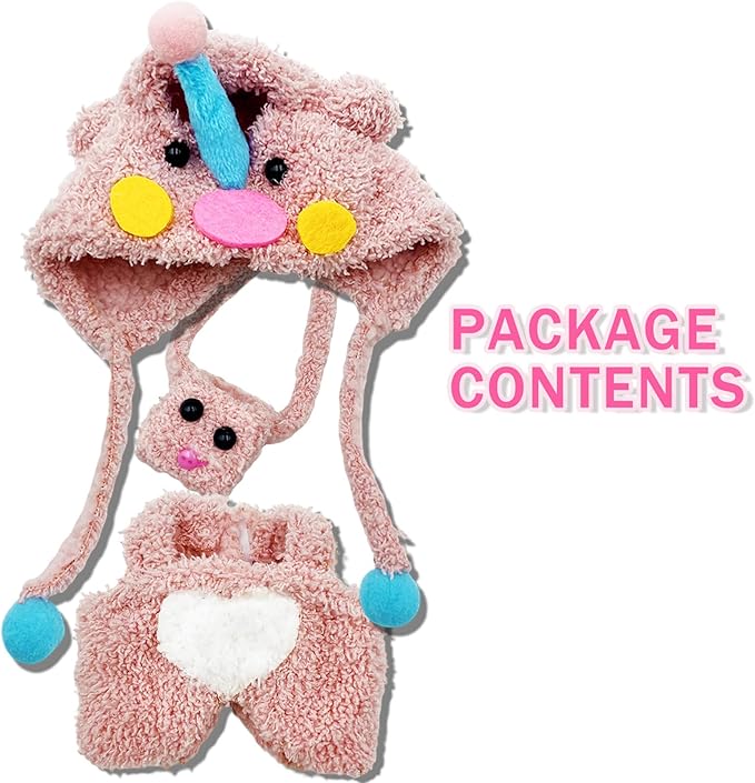 17cm Clothes Set(NO Doll),Hat & Overalls Set for 17cm Accessories Suit,Stylish Adorable Dolls Clothes Accessories,Cute Clothes for Dress up Unique Style (Pink CutePig)