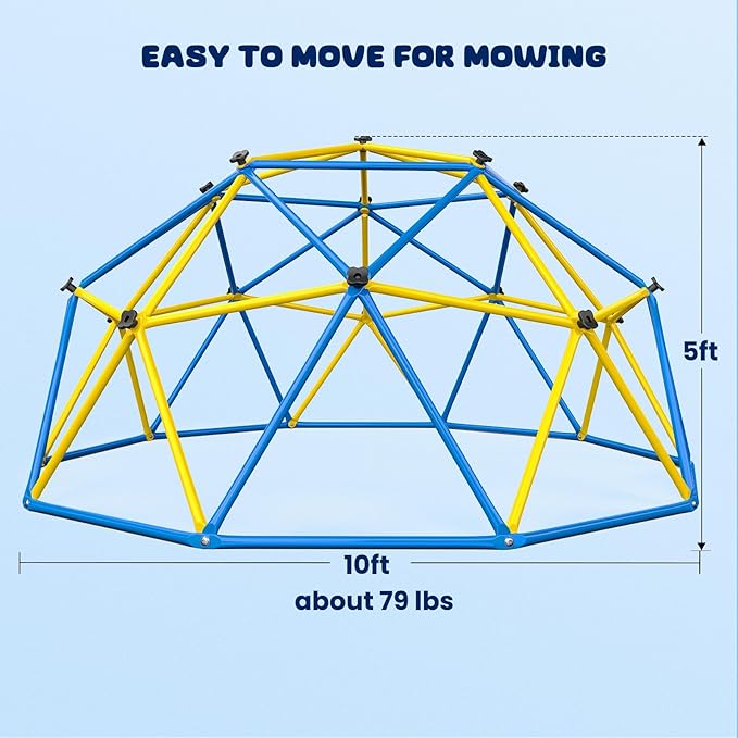 Hapfan 10ft Climbing Dome with Hammock, Jungle Gym for Kids 3-8 Backyard with Heavy Duty Monkey Bars Made of Anti-Rust Steel