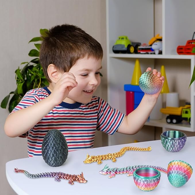 Small Dragon Eggs with Dragon Inside, 3D Printed Surprise Funny Gifts for Kids, Articulated Dragon Fidget Toys for Adults, Executive Desk Toys Office Room Dรฉcor (Gradient Blue-Green-Brown)