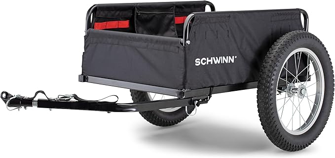 Schwinn Daytripper or Porter Bike Cargo Trailer, Holds up to 100 lb, Universal Coupler, Folding Frame, Quick-Release Wheels, 16-Inch Tires, Interior D-Rings, Schwinn Bike Trailer for Carrying Cargo