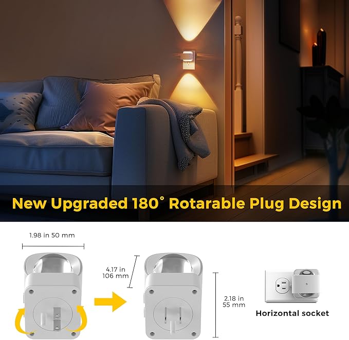 L LOHAS LED Night Lights Plug into Wall, Night Light Projector Light Sensor | Dusk to Dawn Sensor, Rotating White Nightlight for Kids, Soft White Ambient Lighting for Bathroom, Gaming Room, Gifts, 2 Pack