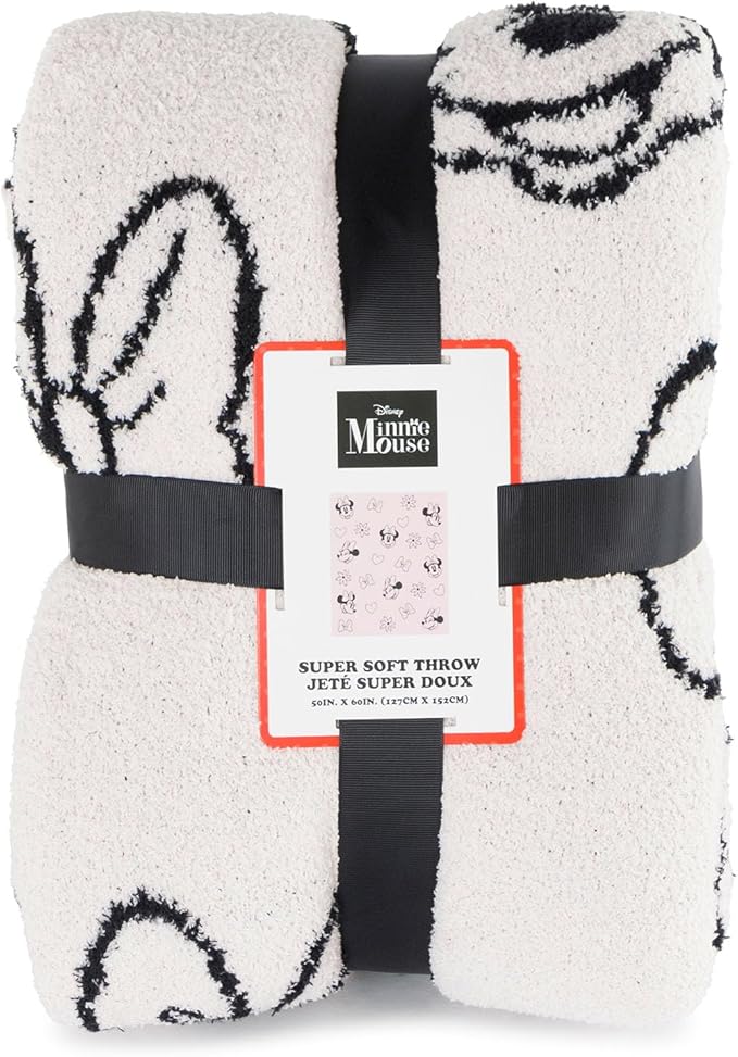 Jay Franco Disney Minnie Mouse Feather Knit Fluffy Throw Blanket for Girls - Light Pink Bows Fuzzy Blanket Measures 50 x 60 inch | Super Soft Lightweight Bedding