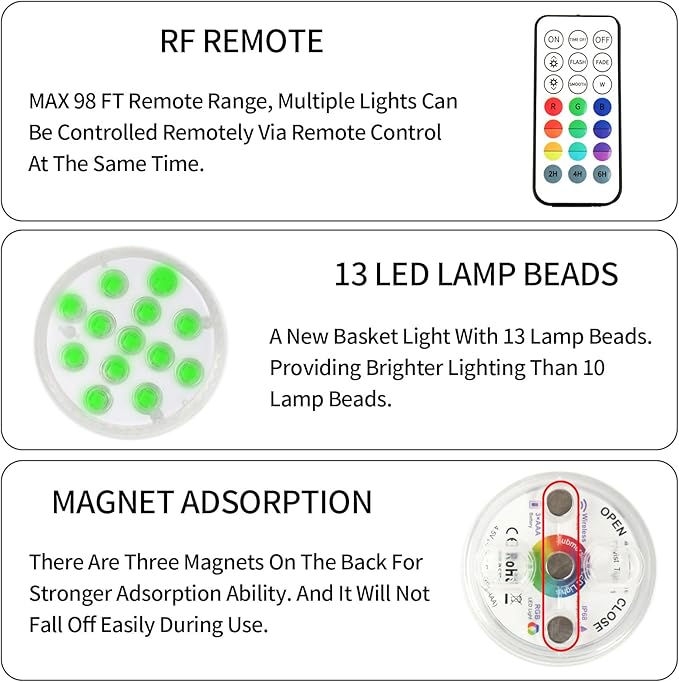 LED Disc Golf Baskets Light 2-Pack with Magnetic Attachment, RF Remote Control, Waterproof, Multi Colored Adjustment Modes for Disc Golf Night Practice