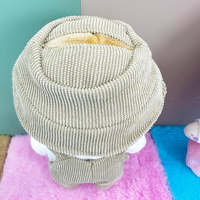 niannyyhouse 17cm Doll Clothes Hat White T-Shirt Animal Print Overalls 15cm Plush Doll Dressup (Yellow)