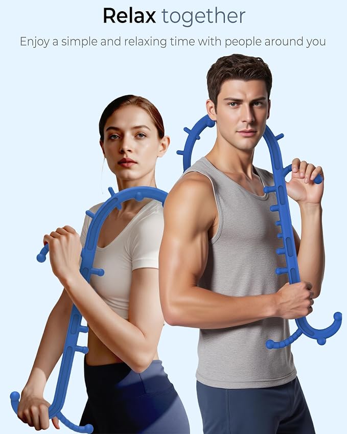Back and Neck Massager for Pain Relief Deep Tissue, Upgraded Full Body Trigger Point Cane Massage Tools, Massage Stick Pressure Point Hook, Muscle Knot Remover Tool (Blue)