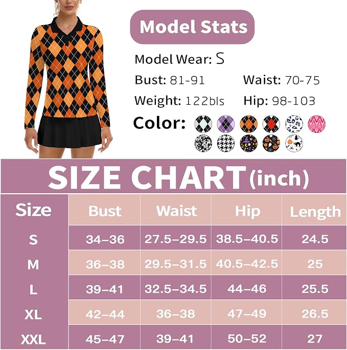 Soneven Womens Golf Shirts Moisture Wicking V Neck Long Sleeve Polo Shirts Collared Tops