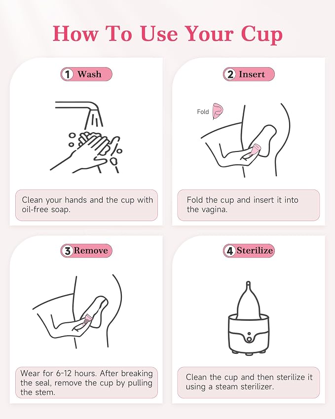 Menstrual Cup Steamer Sterilizer with S&L Size Reusable Period Cups, BPA Free, Leak-Proof Up to 12 Hours, Period Cleaner Kit-Travel Storage Pouch Included