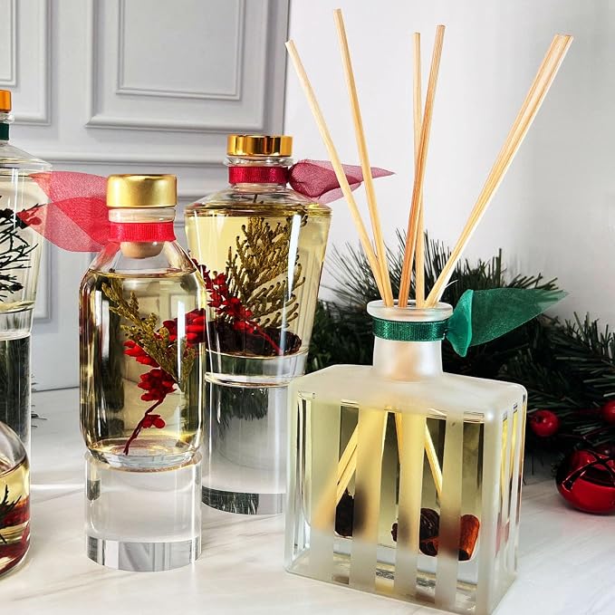 Reed Diffuser Set, Winter Forest Pine Scented Oil Diffuser with Sticks and Wooden Coaster, Bathroom Shelf Decor Made with Real Botanicals, USA Made
