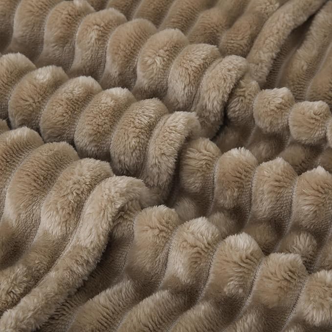 Tan Fleece Throw Blanket 60”×80” for Couch Sofa Livingroom | Super Soft Cozy Plush Microfiber Flannel Bed Blanket Striped Design Lightweight Home Decor Gifts for Adults Mom Women