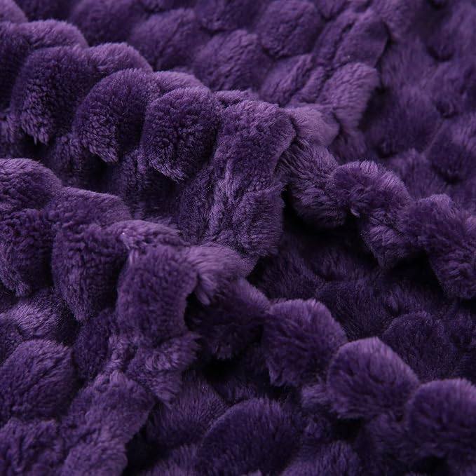 Puncuntex Deep Purple Throw Blanket 90"×90" Fuzzy 3D Jacquard Decorative | Flannel Fleece Super Soft Plush Cozy Blanket for Couch Sofa Chair Lightweight