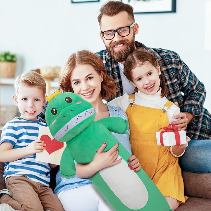 36” Large Dinosaur Plush Long Pillow, Cute Green Extra Dinosaur Stuffed Animals, Big Soft Body Pillow Squishy Plushies Toy, Gifts for Kids Boys Girls, Birthdays