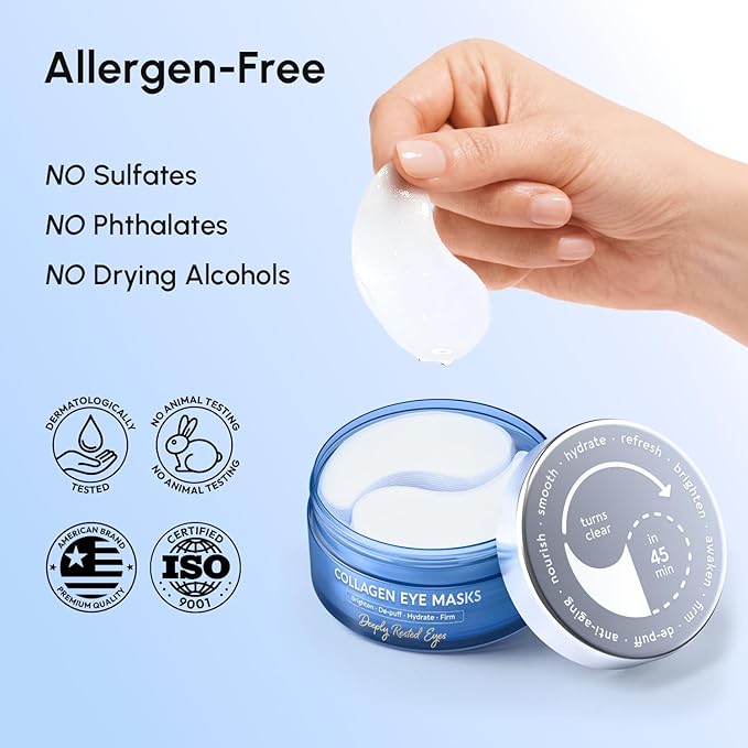MAREE Invisible Under Eye Patches for Puffy Eyes and Dark Circles with Peptide Collagen, Caffeine & Retinol - Eye Masks for Women & Men for Undereye Bags & Puffiness Reducing - Parches para Ojeras