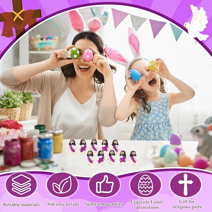 Bememo 300 Pcs Little Jesus Figures Bulk Original Design Mini Pocket Jesus Toys Rubber Figurine to Hide and Seek Religious Party Favors Sunday School Craft Baptism Gifts(Purple)