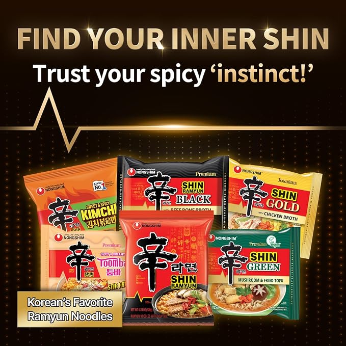 Nongshim Shin Ramyun Bowl Noodles, Spicy Korean Signature Instant Ramyun, Rich Beef Flavored Broth, Quick and Easy, Microwaveable Bowl, 3.03 oz (Pack of 12)