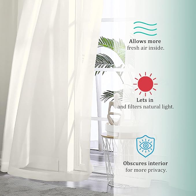 OWENIE Sheer Curtains Ivory 144 inch Extra Long, Elegant and Airy Drapes Translucent Window Treatments for Living Room/Bedroom, Ivory, 2 Panels=84" Wide