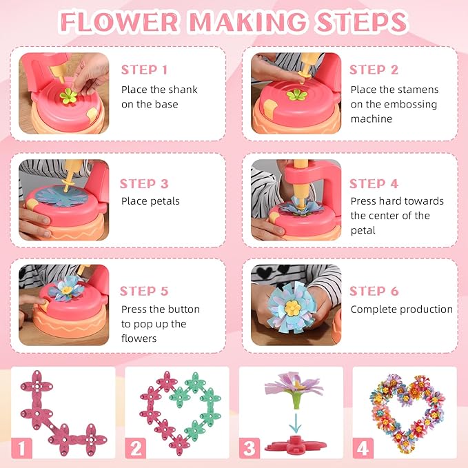 Vigooup Fabric Flower Bouquets Toys, DIY Arts & Crafts Kits for Kids Ages 3-10, Craft Toy Birthday Gifts for Girls 4 5 6 7 8 9 10, DIY Art Kit, Xmas Holiday Ideas, Educational Preschool Toys for Kids