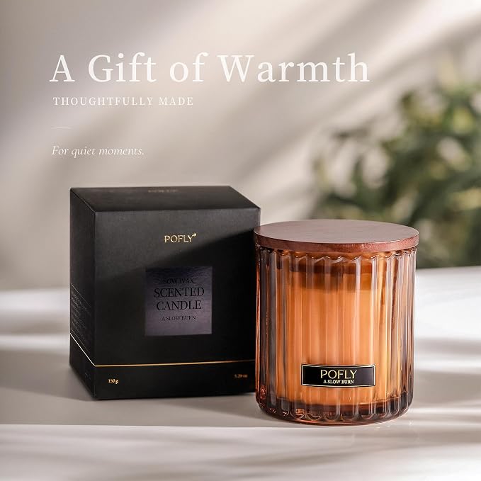 Vanilla Bean Scented Candle with Crackling Wood Wick, Hand Poured Soy Wax Candle, Long Lasting Aromatherapy Candle for Home, Gift for Him, 5.29 Oz