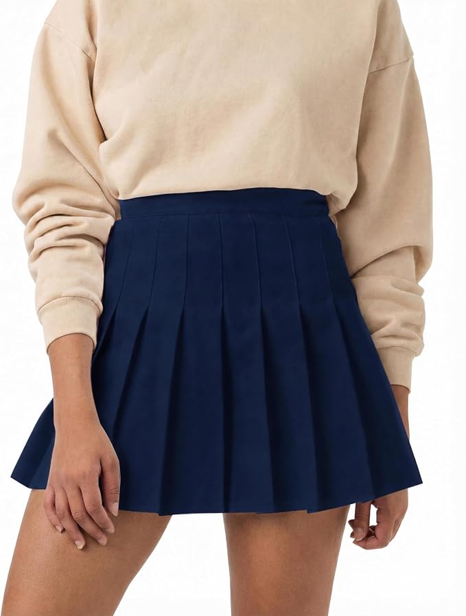 SCKTOO Women's High Waist A-Line Pleated Tennis Mini Skirt Built-in Shorts | Soft Comfort Low-Stretch Fabric Side Zipper Flared Skater Skirt for Y2K Casual Wear School Uniform Cheer Golf Outfits