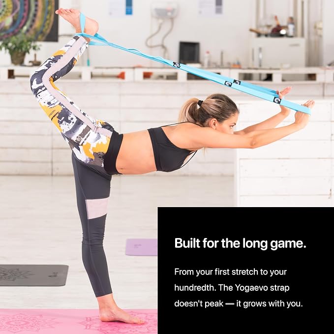 YogaEVO Stretching Strap with Loops for Physical Therapy — Yoga Strap & Resistance Band in One — Flexibility & Back Recovery — HD Video Routines Included