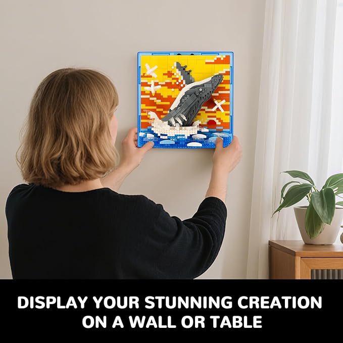Whale Animal 3D Wall Art Micro Mini Building Blocks Set, Unique Home Wall Decor or Table Display, No Compatible with Lego Set, Ideal Gift Toy for Adults Boys Girls (1495 PCS)