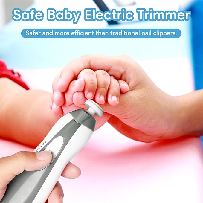 Qunlions life Baby Nail Trimmer Electric, 6 in 1 Baby Nail File Clippers Infant Grooming Kit Manicure Set with Replacement Pads for Toddler or Adults, Grey