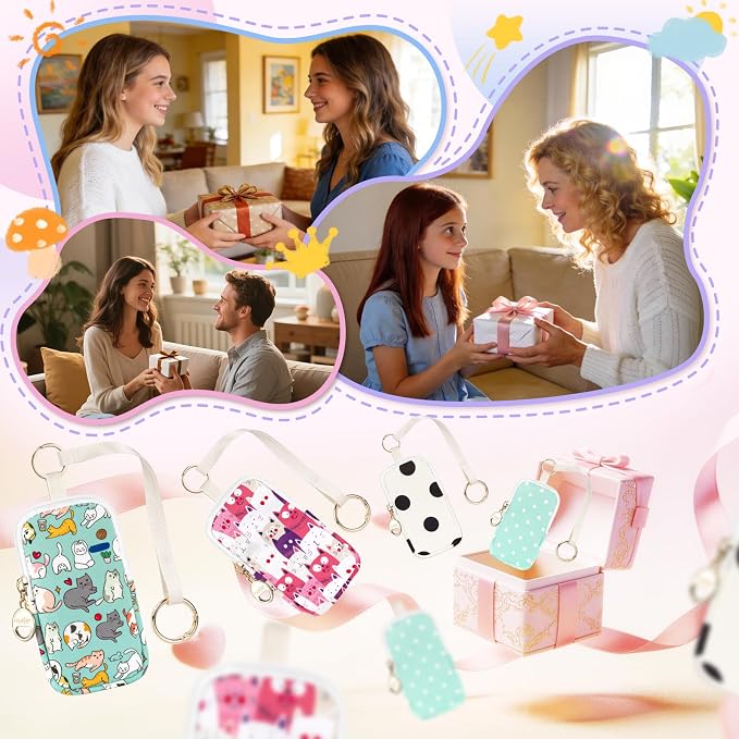 Tampon Holder for Purse, Cute Period Bag with Wristlet Strap, Portable Tampon Bag Organizer Case for Feminine Products (Pink Cats)