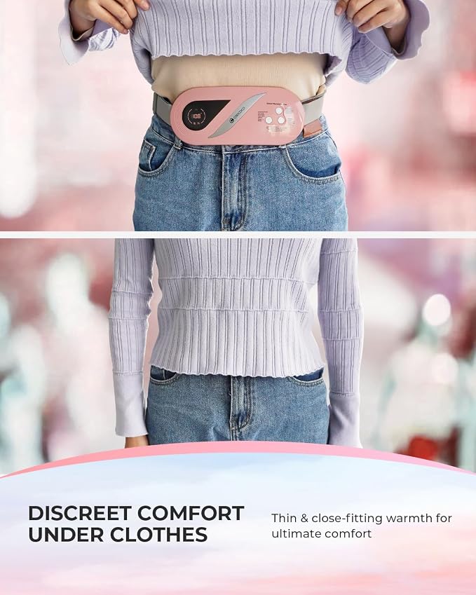 CooCoCo FSA Eligible Portable Heating Pad for Period Cramps, HSA Approved Cordless Menstrual Heating Belt with 4000mAh Battery, 2X Larger Heat Area, Vibration Period Massager, Gifts for Women Girls