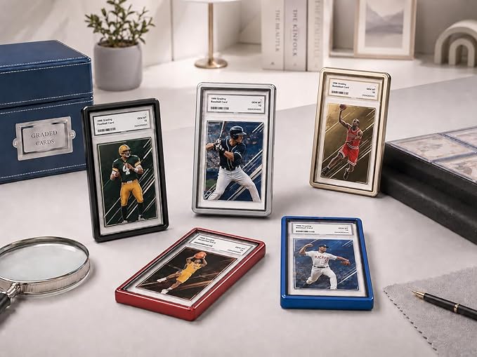 Magenetic Trading Card Slab Protector - Premium Aluminum Graded Card Showcase, Graded Slab Protector with UV-Resistant Tempered Glass, Personalized Slab Bumper for Collectors, Dark Blue