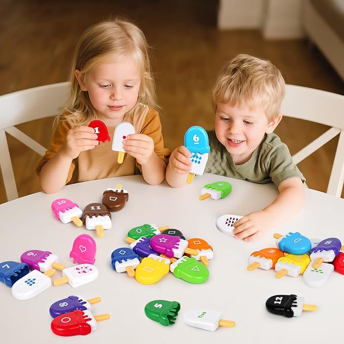 USATDD Numbers Learning Toys Number Popsicles Matching Toy Learning Numbers & Patterns Preschool Learning Activities Montessori Toys Back to School Gifts for Kids Ages 3+