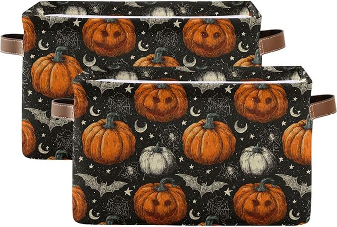 Aslsiy Storage Basket Halloween Jack O Lantern Spider Nursery Bins Black Baby Box Canvas Clothes Shelf Basket Laundry Hampers 1 Pcs