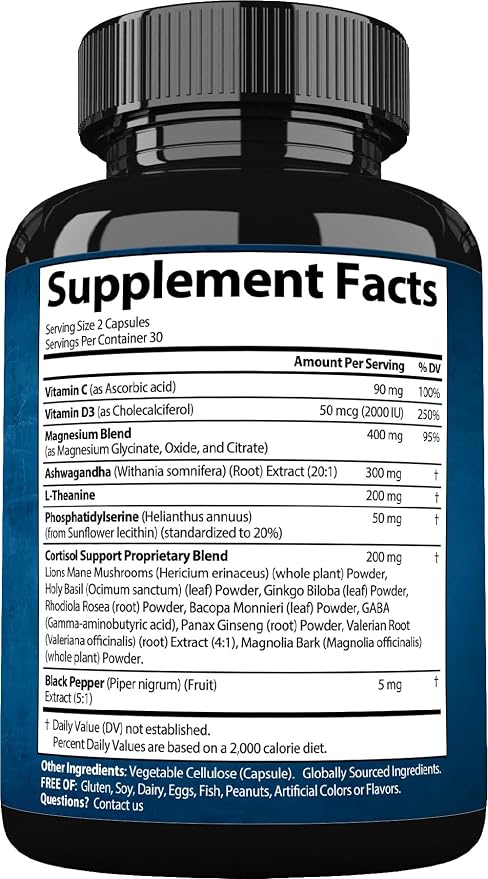 StrongVit Cortisol Supplements for Women and Men with Magnesium, Ashwagandha & L-Theanine. High Cortisol Reducer, Manager, Detox, Lower and Control. Sleep Support & Stress Relief, USA