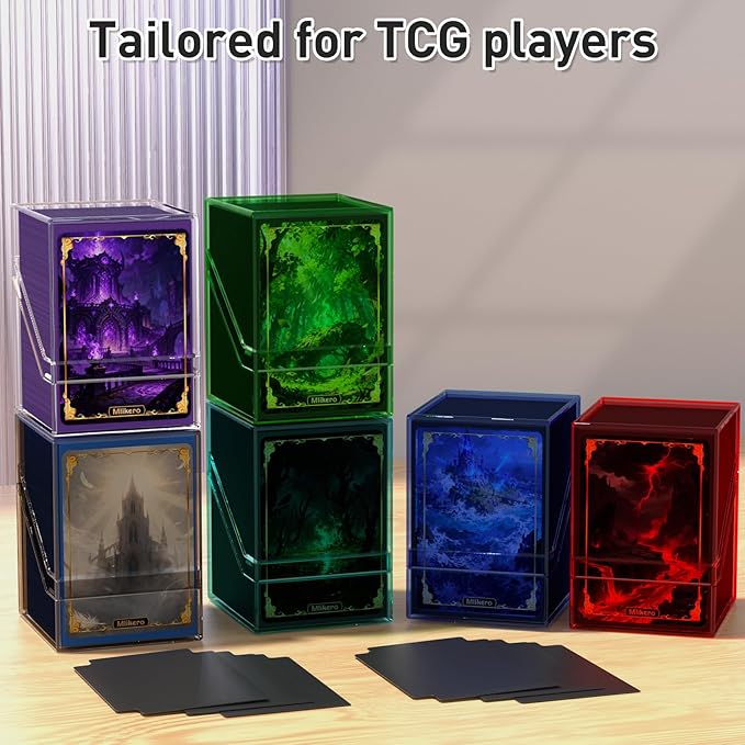 Mlikero Card Deck Cases, Acrylic Commander Deck Box Holding 100+ Sleeved Cards with Dividers, Clear Card Storage Box Fit for MTG, TCG, Sports Cards (Mint Blue)
