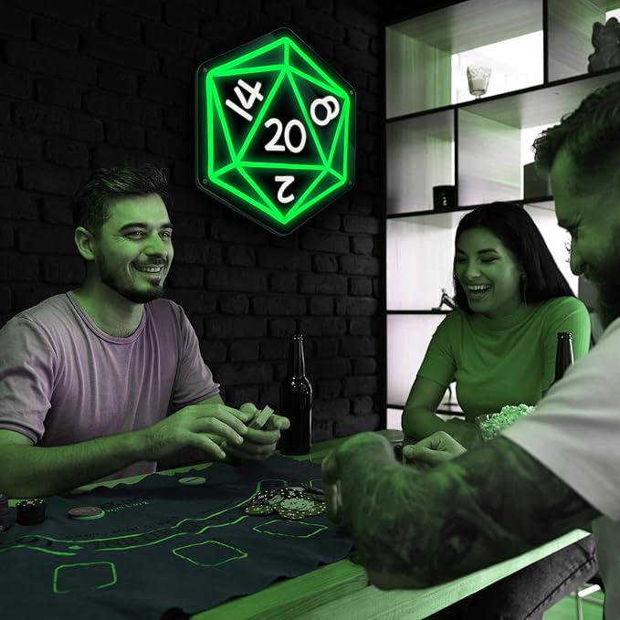 Dice Neon Signs for Wall Decor, Cool Dimmable Dungeons and Dragons Dice Game LED Sign,12.7x11 inch USB Powere Black Neon Light for Man Cave