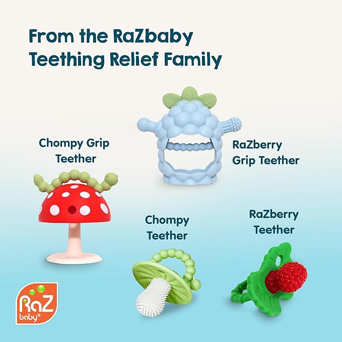 RaZbaby RaZberry Plus Baby Teether – Easy-to-Hold Toy for Front & Back Teething Relief, BerryBumps Texture for Sensory Development, Soothes Sore Gums, BPA-Free, Great Gift for Babies 3M+ – Green