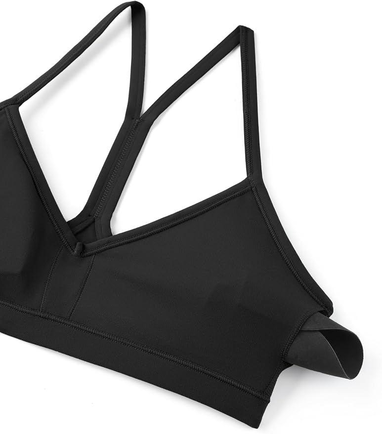 CRZ YOGA Butterluxe Ruched Sports Bras for Women - V Neck Spaghetti Thin Strap Y Back Wireless Padded Yoga Crop Top