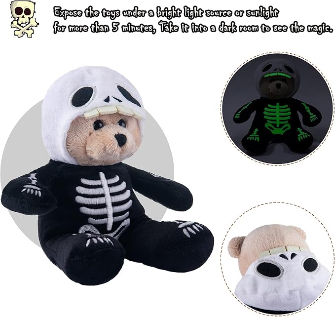 My OLi 9" Glow in The Dark Plush Toy Spider & Skeleton Stuffed Animal with Flip-Top Hat Cute Teddy Bear for Kids Babies & Toddlers