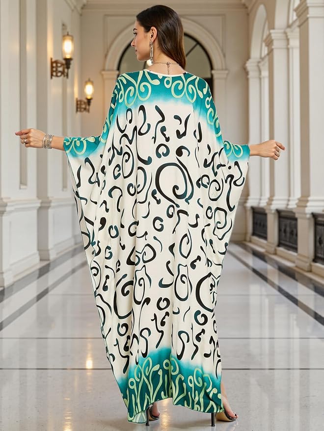 Mumu Dresses for Women Plus Size, Bohemian Kaftan Beach Cover Up Long Maxi Nightgown Soft Loungewear