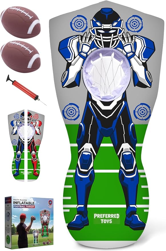 Inflatable Football Target - Double-Sided Toss Training Game with Mini Footballs - Fun Kids Throwing Football Games for Indoors, Outdoors, Birthdays, Camping, Beach - 65 Inch