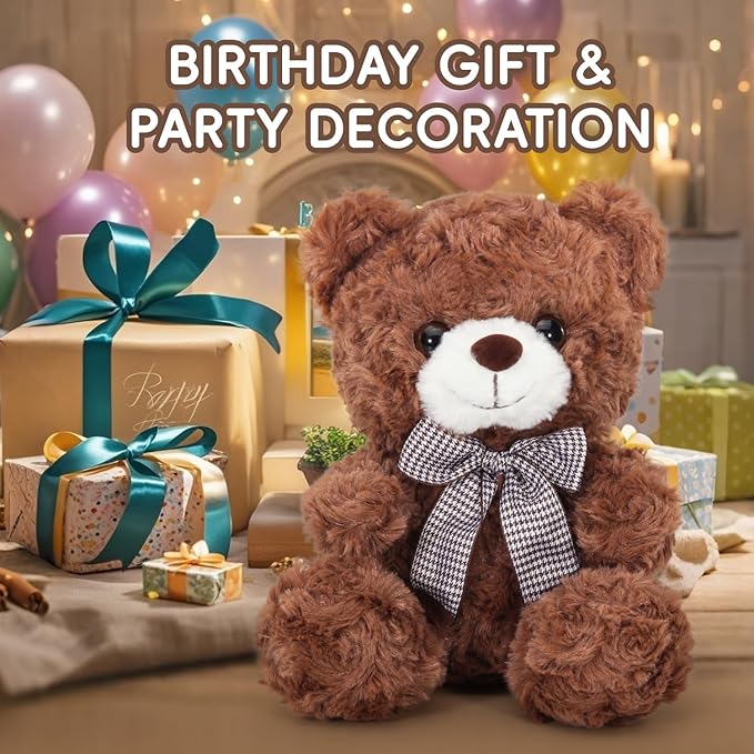 Brown Teddy Bear Stuffed Animal, Bear Gifts for Mom, Sister, Daughter, Girlfriend, 8″ Soft Stuffed Bear Plush Toy for Kids 3+, Teddy Bear Baby Shower Decorations, Birthday Xmas Gift (Brown)