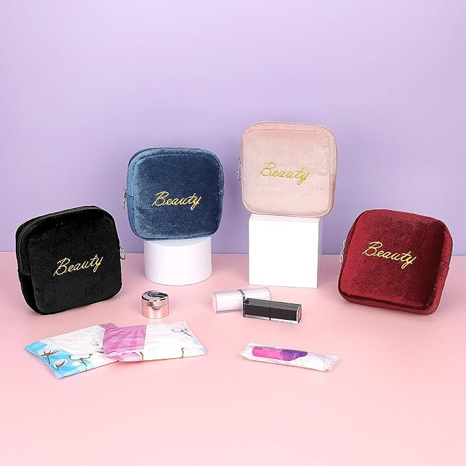 Flannel Sanitary Napkin Storage Bags Menstrual Cup Pouch Portable Zipper Nursing Pad Holder Tampons Collect Bags Feminine Menstruation First Period Kit Bag for Women Red