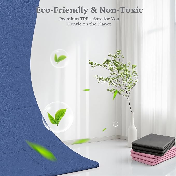 Foldable Yoga Mat Non Slip, Pilates Fitness Mats, 72" x 24" Extra Width & Thick, Anti-Tear Exercise Mat with Carrying Strap and Bag, Workout Mats for Stretching,Yoga Studio,Gym or Home Workouts