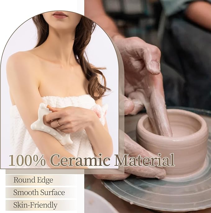 Ceramic Body Gua Sha Tools, Premium guasha Tool for face, Korean 괄사 Gua Sha Facial Tools, Lymphatic Drainage Tools Gifts for Mother Women Men(Dual Row Style)