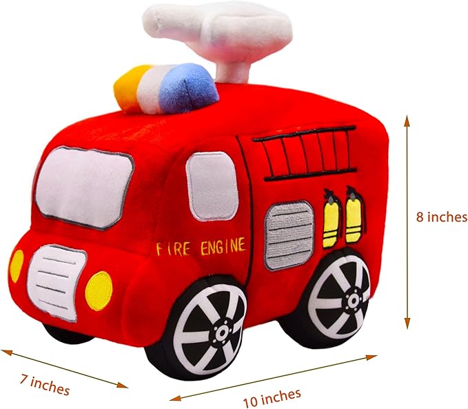 BABOLI Soft Fire Engine Stuffed Special Vehicle Plush Fire Truck Cuddly Rescue Vehicle Toy Sweet Gifts for Kids Present for Birthday or Stuff Collection 10 Inches (Fire Engine)